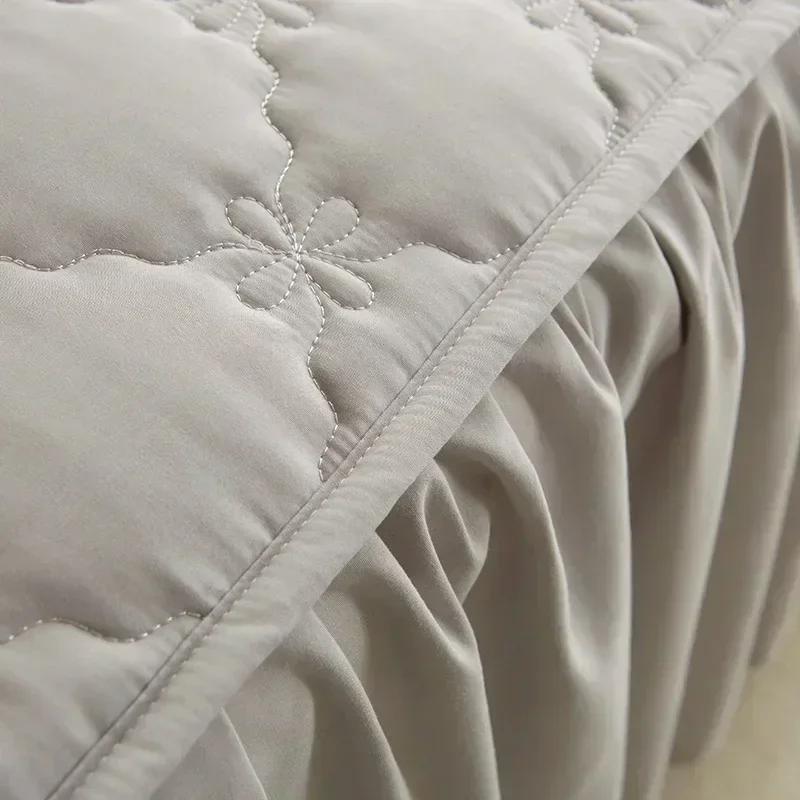 Jupe de lit brossée en coton laminé, de qualité supérieure, douce pour la peau, une seule pièce, couverture de lit à volants simples et doubles