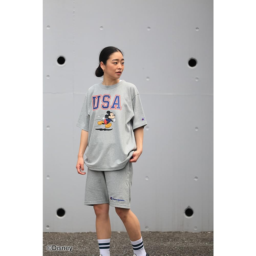 Champion Short Sleeve Crew Neck Disney Mickey Relax Fit Graphic Print Short Sleeve Reverse Oxford Gray Men's 9.4oz T-Shirt, Weave, C3-Z360,