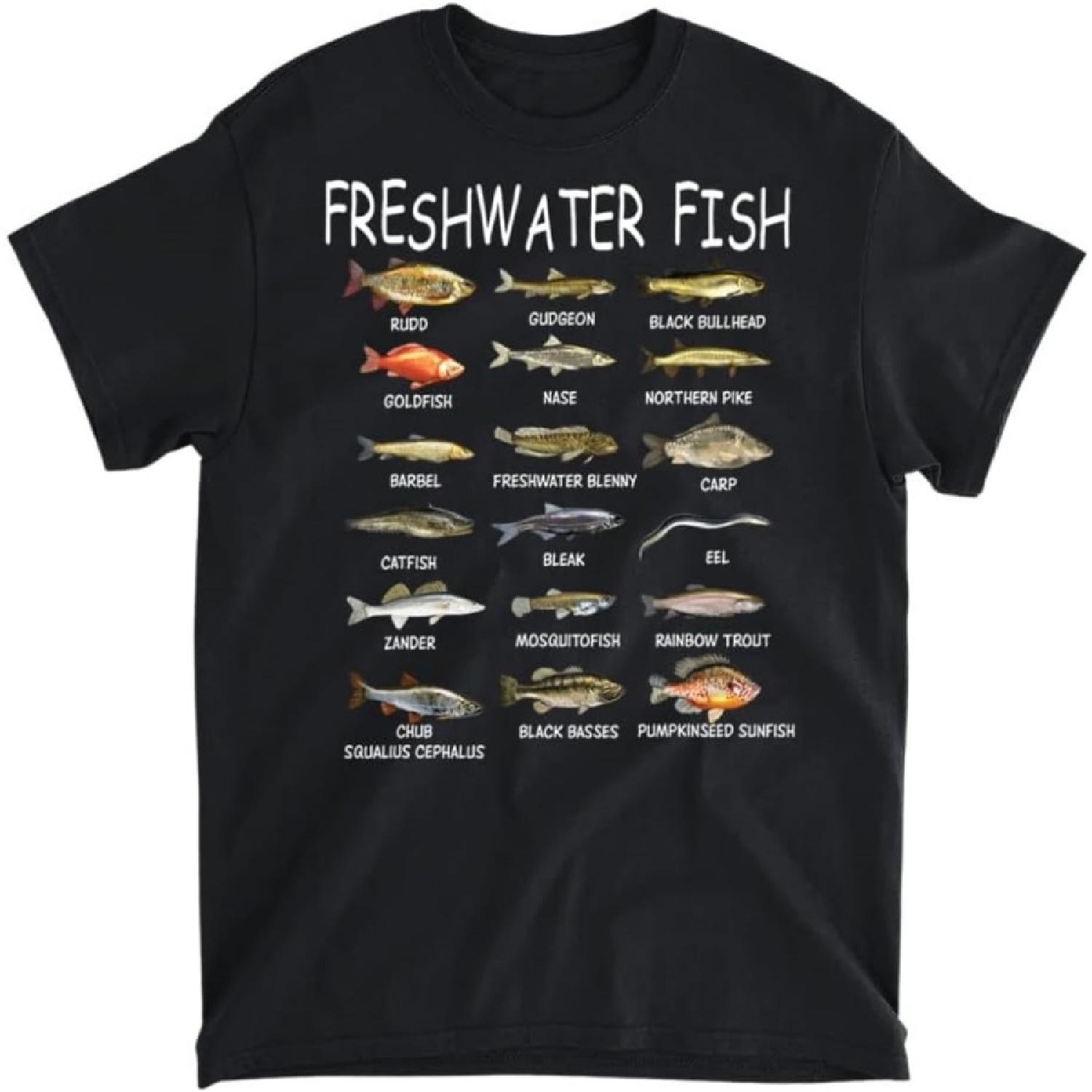 Fish Species Biology Types of Freshwater Fish Fishing T-Shirt, Tank Top, Long Sleeve, Sweatshirt, Hoodie Men Women Kids Made in Canada Black XXXXXL разноцветный