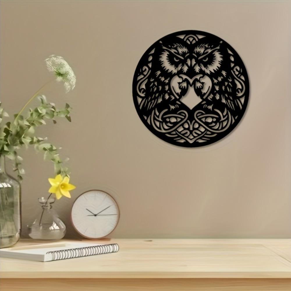 Celtic Two Owls Metal Wall Decor Black Symbolic Design for Living Room Study Bar St Patrick Day Halloween Gift