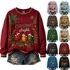 Damen Weihnachtsdruck Pullover mit langem Ärmel und Rundhalsausschnitt