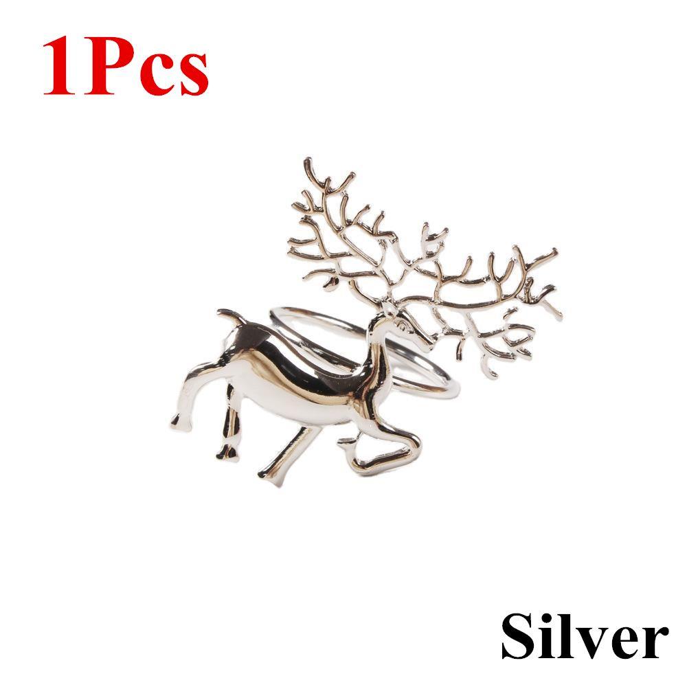 

Kitchen & Bar DIY Craft Christmas Napkin Holder Deer Elk Napkin Ring Laser Cut Wood Happy New Year silver-1pc