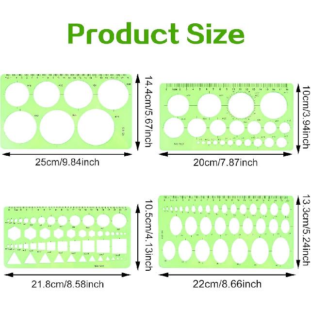 Circle Template for Drawing Drafting, 4Pcs Plastic Circle/Oval/Triangle Shape Stencil for Painting, Ymapinc Transparent Geometric Measuring Rulers