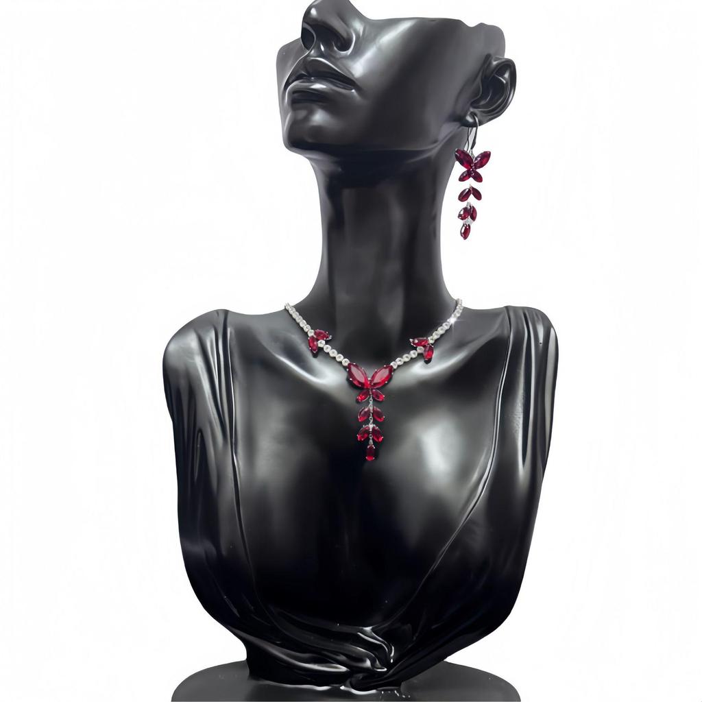 Elegant Zirconia Butterfly Tassel Necklace & Earring Set