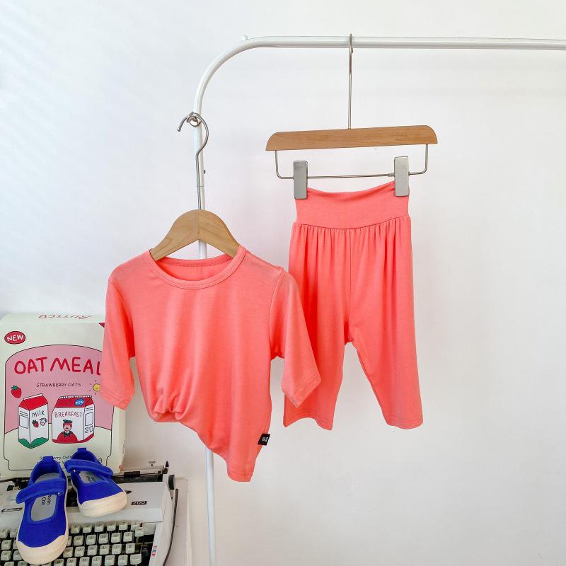 2024 Kids Summer Air-Con Pajama Set: High-Waist Modal Belly Protection for Boys and Girls