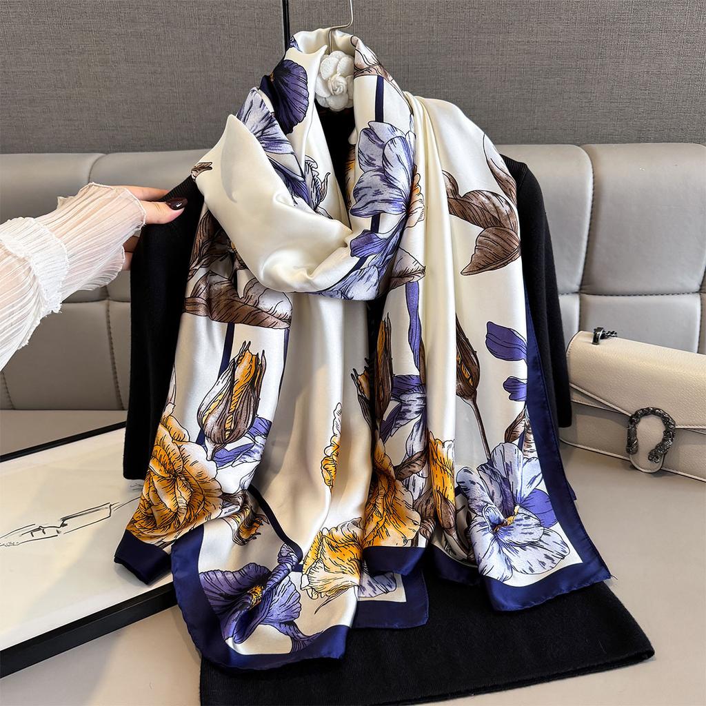 Smooth Design Satin Silk Scarf Spring Shawl Women Fashion Summer Sunscreen Beach Stole Wraps Bufanda Female Headkerchief Echarpe