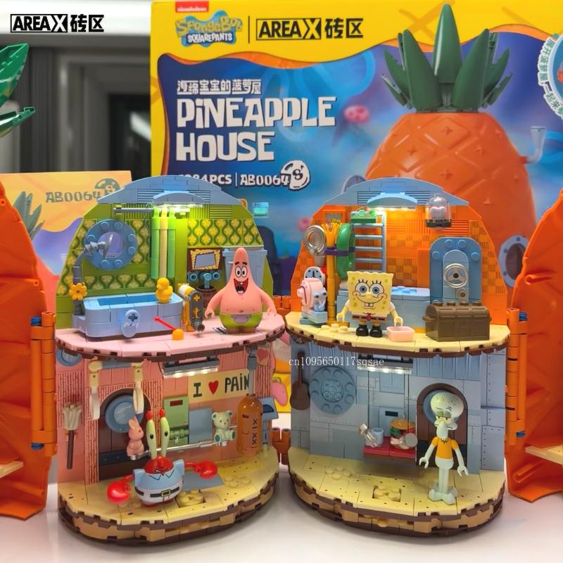 New AREAX SpongeBob Pineapple House Building Blocks Children's Birthday Gift Assembly Model Foldable Puzzle Toy Building Blocks