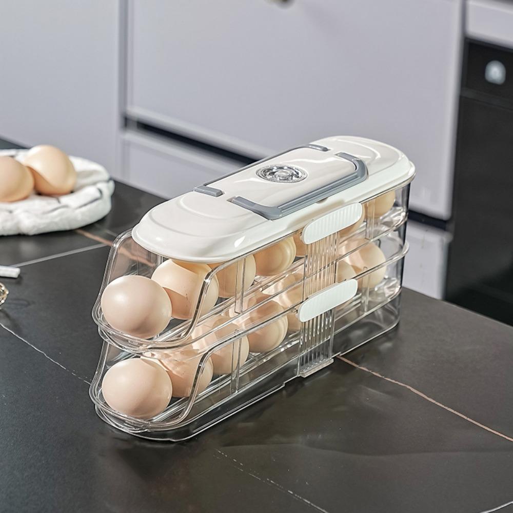 Large Capacity Automatic Rolling Egg Container Transparent Egg Storage Box  for Home
