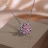 Fashion Silver Necklace for Women Shiny Pink White Zircon Cherry Blossom Pendant Luxury Pink Cherry Blossom Necklace