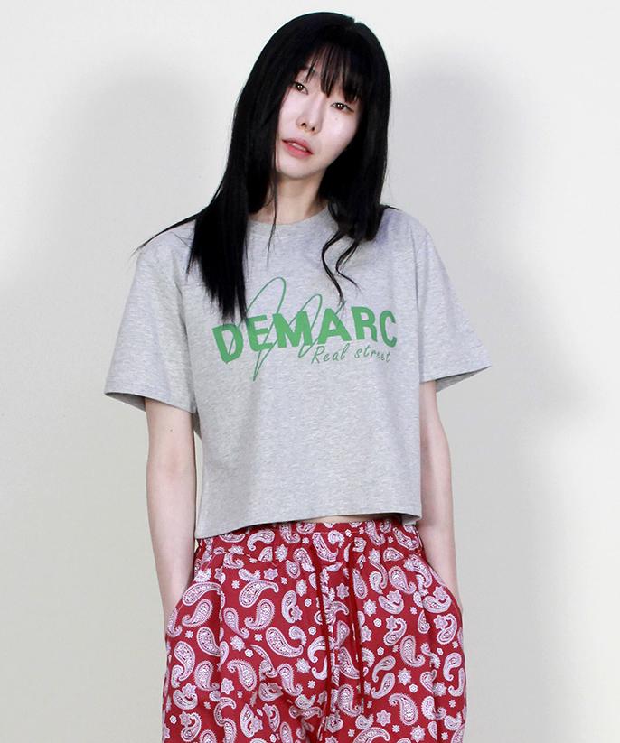 Deumakeu Logo Graphic Crop Short Sleeve T-Shirt Gray