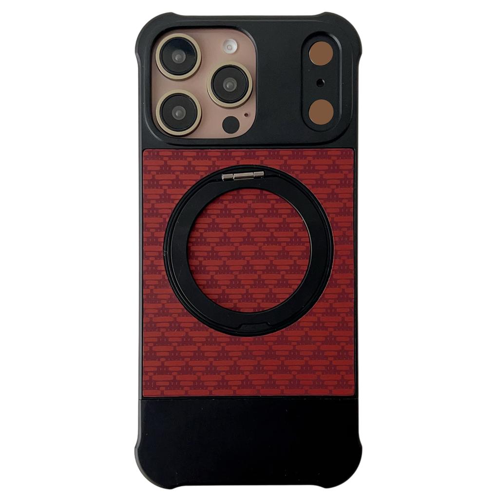 For iPhone 16 Pro Max Magnetic Case Kickstand Lens Upgrade Design Metal Carbon Fiber Phone Cover