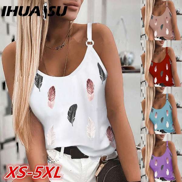 IHUASU  Summer Women's Casual Round-neck Printed Halter Top