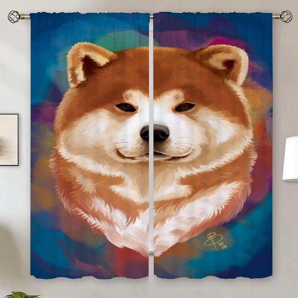 Shiba Inu Living Room Curtains for Living Room 2 Elegant Pieces Tulle In Kitchen Curtain Blackout Curtain 100% Partition Shades