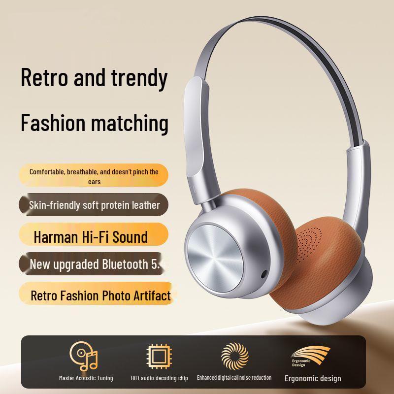 2025 Berlin Sound CR-20 Retro Over-Ear Wireless Bluetooth Noise-Cancelling Headphones with Long Battery Life