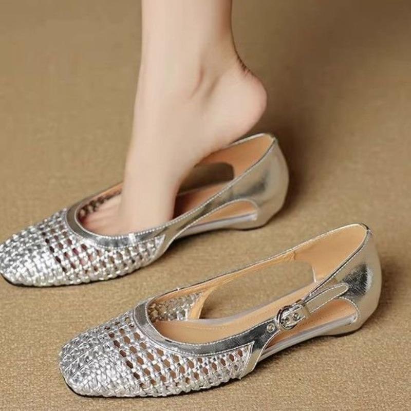Fashion 2025 New Hollow Shoes Breathable Baotou Sandals Women's Summer Wear Simple Fashion Flat Heel One Buckle Strap