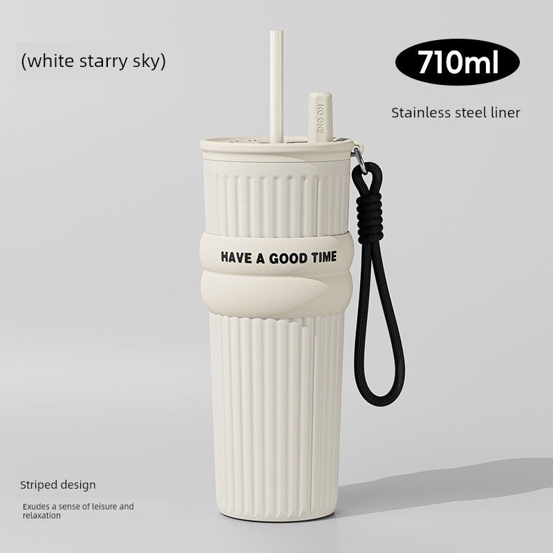 Large-Capacity Thermos Cup for Girls, New Office Water Cup, Giant Student Cup with Handle and Straw, High Aesthetic Value