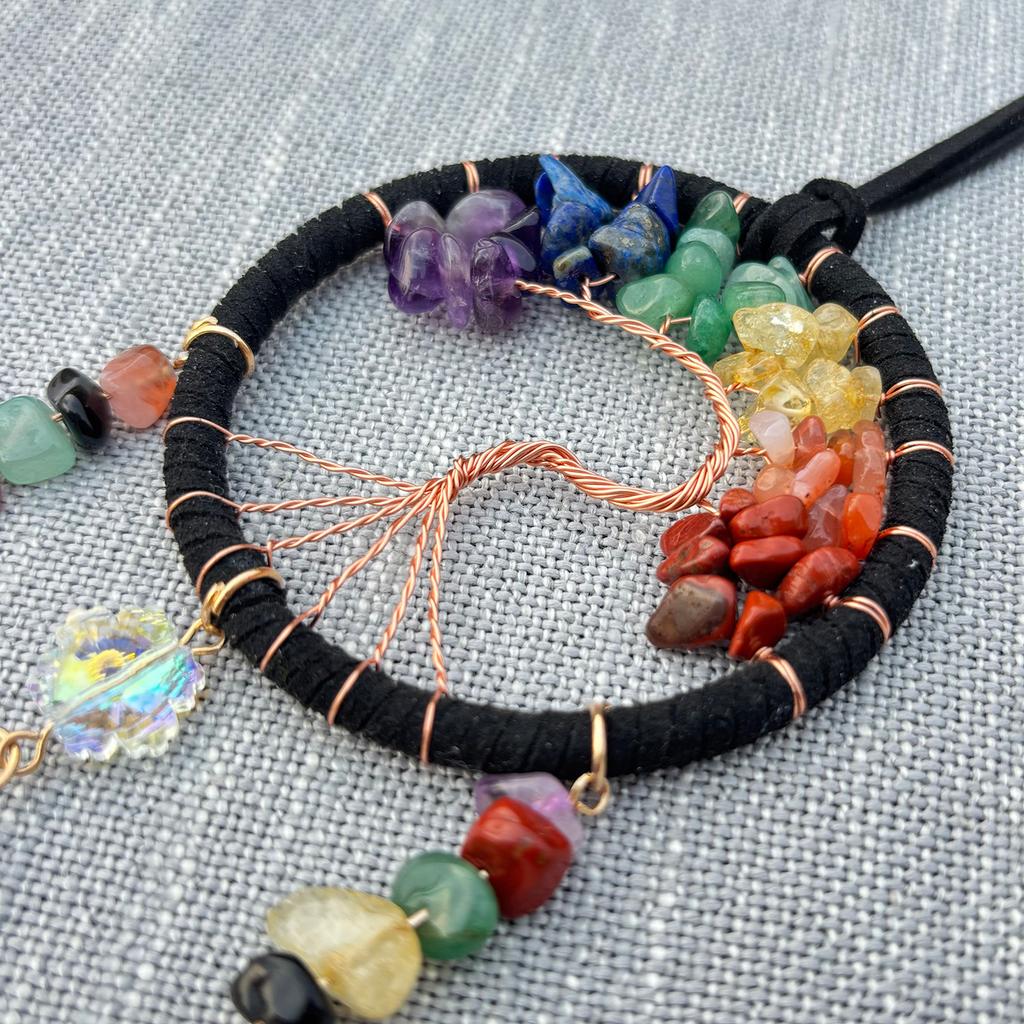 Chakra Tree Life Natural Raw Crystal Stones Crafts Handmade Polished Floral Pattern Fashion Trend Pendant Suncatcher Hanging Car