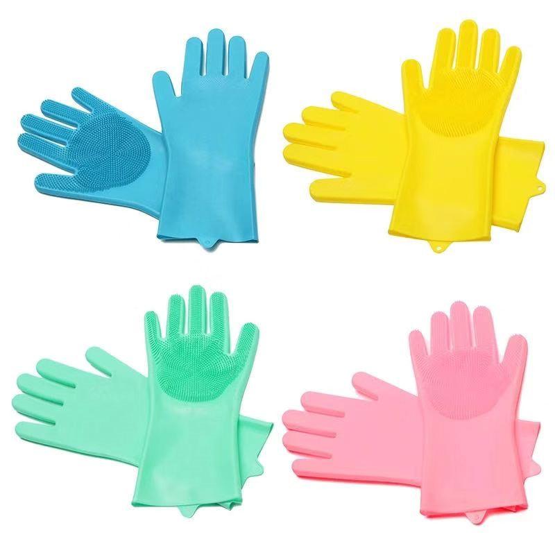 Mănuși de spălat vase Mănuși de silicon Perie de baie pentru animale de companie Curățarea bucătăriei de uz casnic Artefact Burete Scrubber Câini Pisici Perie de masaj