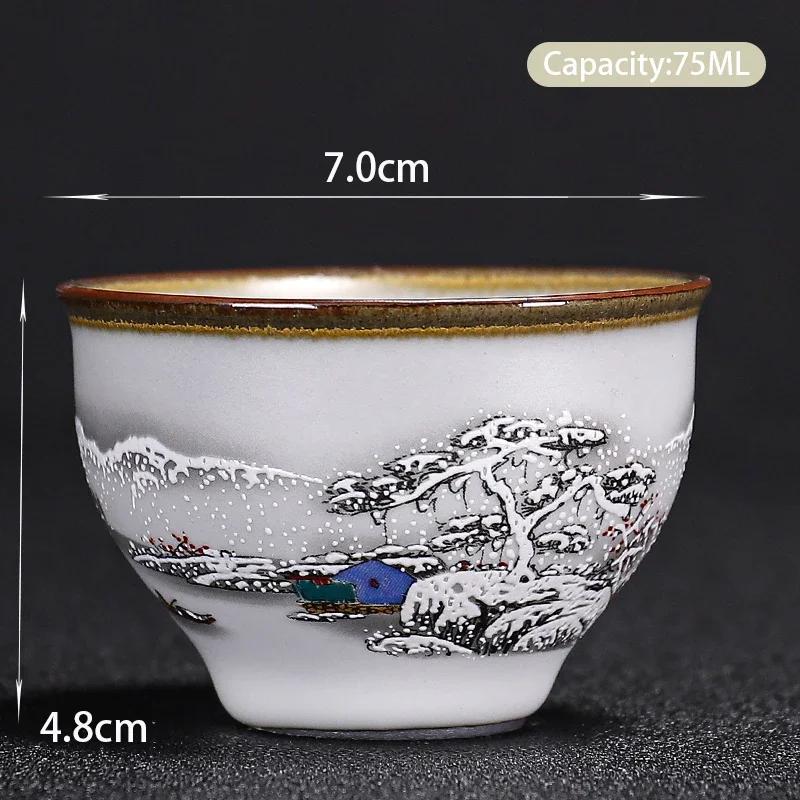 Boutique Ceramic Teacup Meditation Cup Hand Painted Landscape Travel Tea Bowl Handmade Tea Set Accessories Pu'er Master Cup