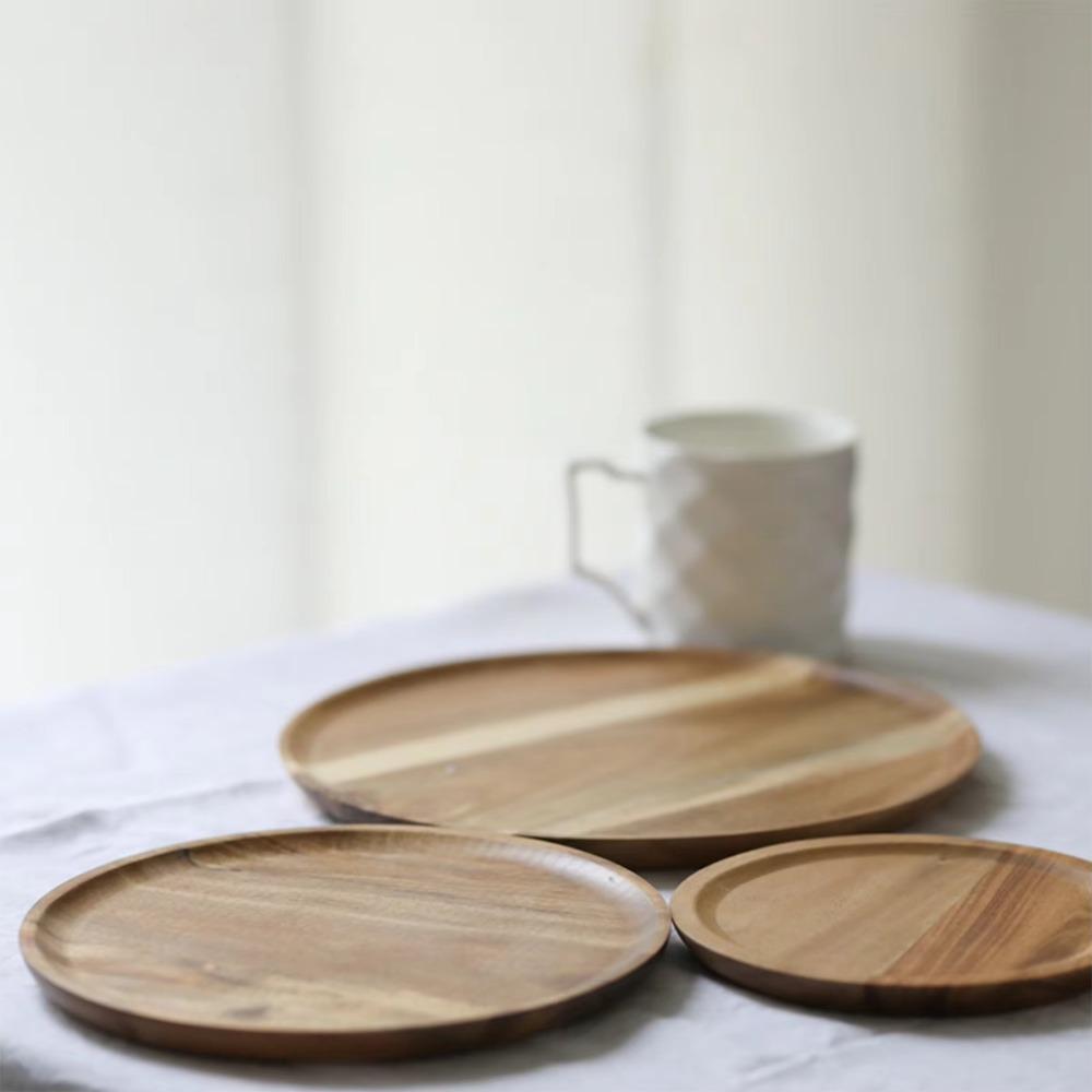 Solid Wood Serving Platter Tray Round Wooden Tea Tray Plate Dinner Plates  For Food Snack Dishs