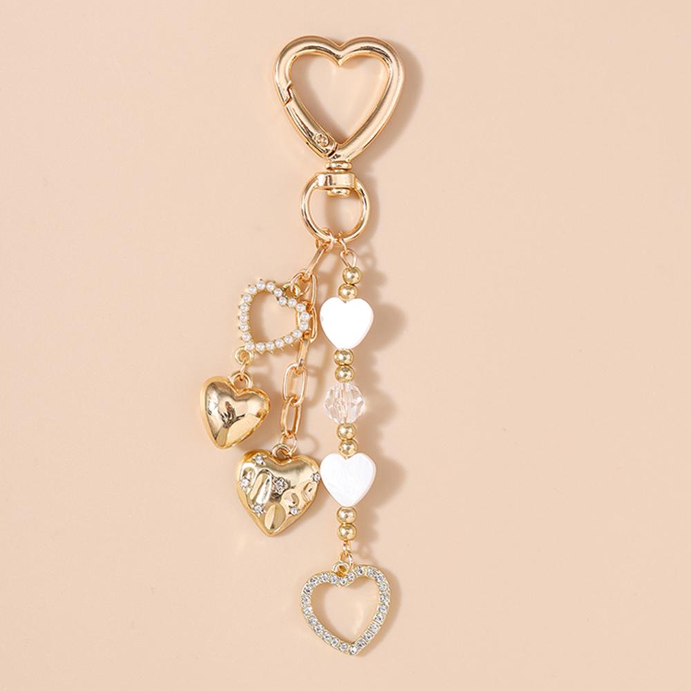 Fashion Pearl Bowknot Keychain Women Girls Love Heart Key Ring Pendants for Handbag Decor DIY Handmade Jewelry Gifts