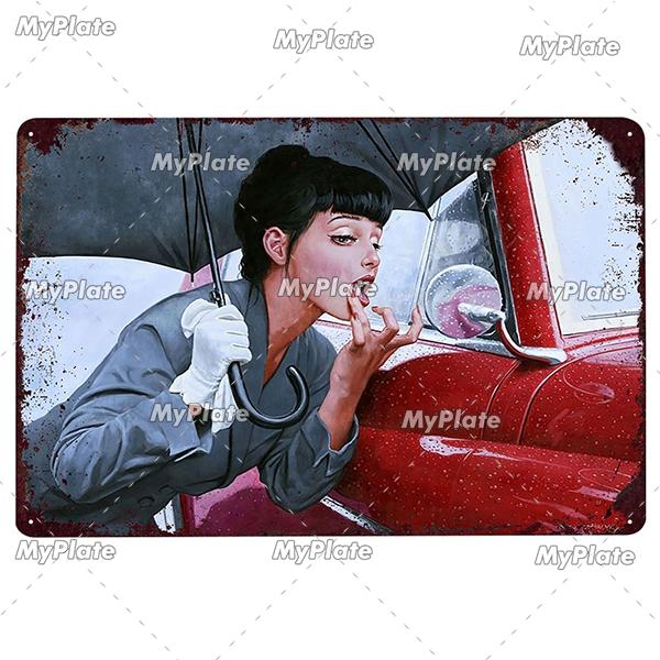 Beauty Woman Metal Sign Bar Pub Decor Plaque Metal Vintage Crafts Home Decor Painting Plaques Art Pinup Poster