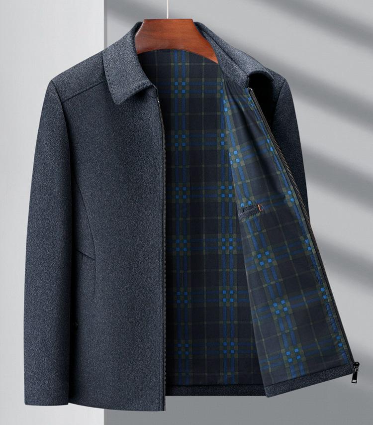 Men's High-End Cashmere Wool Jacket - Mid-Length Casual Lapel Coat for Middle-Aged Dads