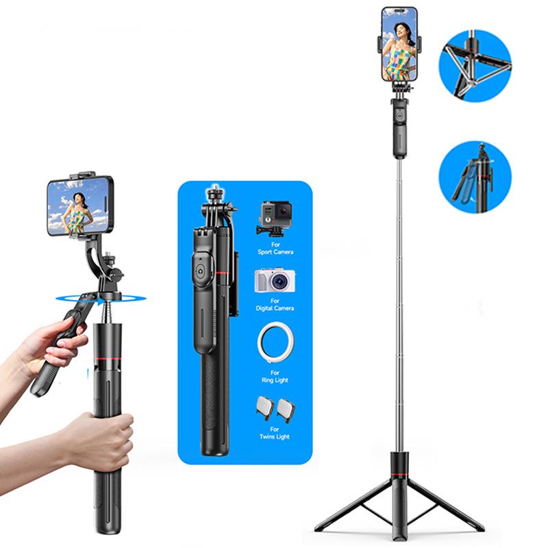BrightSpot Bluetooth Live Broadcast Phone Holder: Anti-Shake Retractable Selfie Stick with Tripod