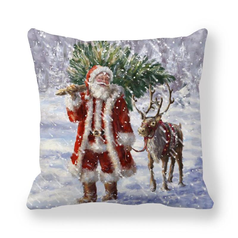 Christmas Decoration Santa Claus Snowman Elk Print Cushion Cover Home Living Room Sofa Decoration Pillow Cover 45x45cm