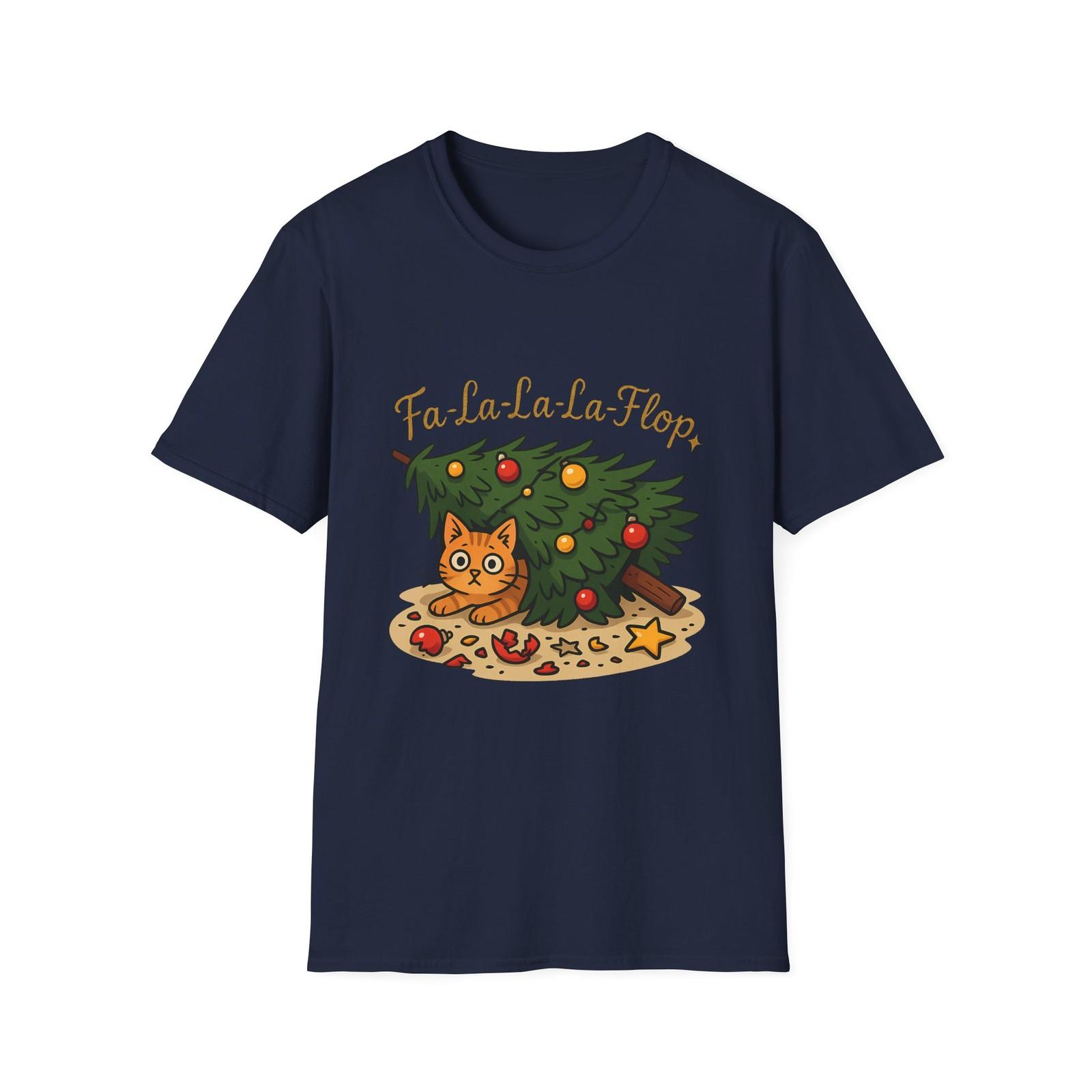 Unisex Softstyle T-Shirt Mens Womens Tees Top Christmas Tree Collapse Shattered Ornaments Cat Chaos 2XL