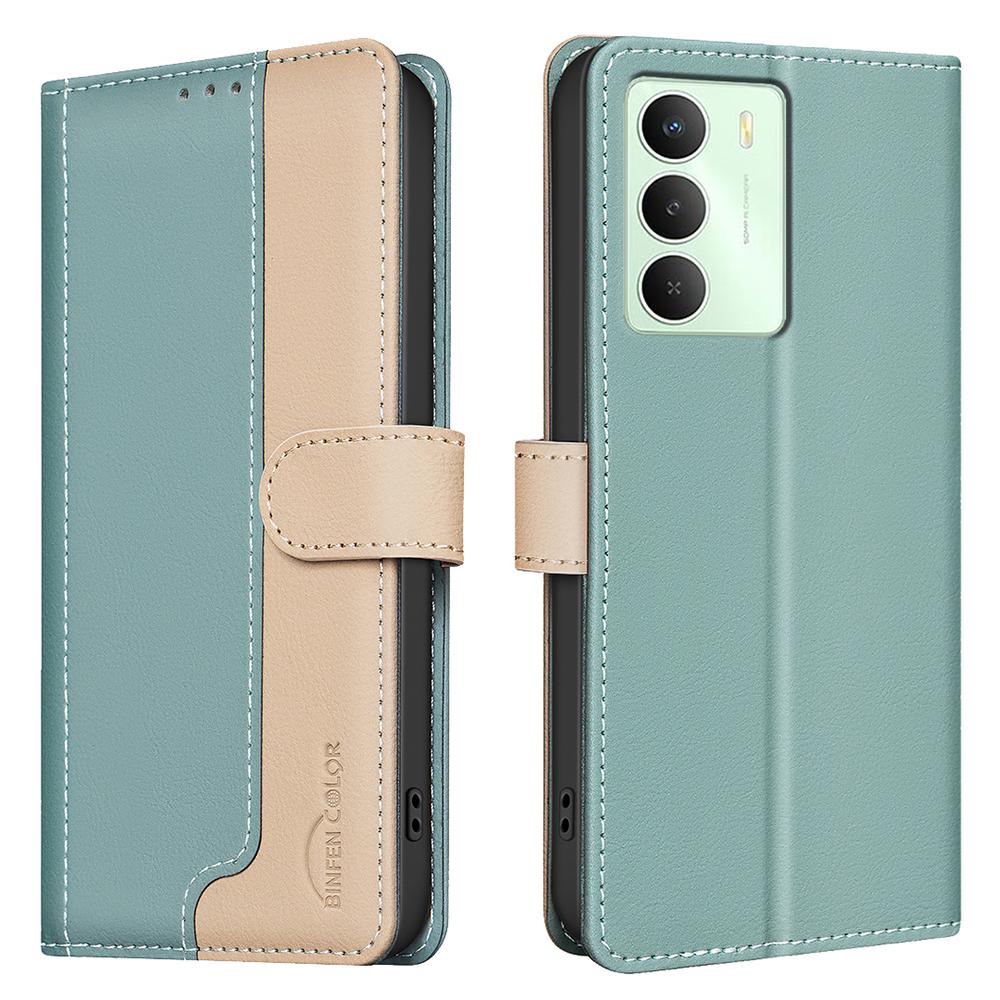 BINFEN COLOR BF33 Dla Realme 14x 5G Skórzane Etui Łączony Kolor Blokujący RFID Portfel Stojak Pokrowiec na Telefon