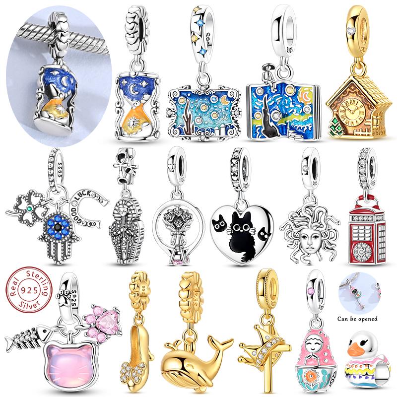 New Charms Copper Starry Sky Whale Medusa Unicorn Cat Charm Bead Pendant Fit Original Bracelet Bangle Woman Jewelry