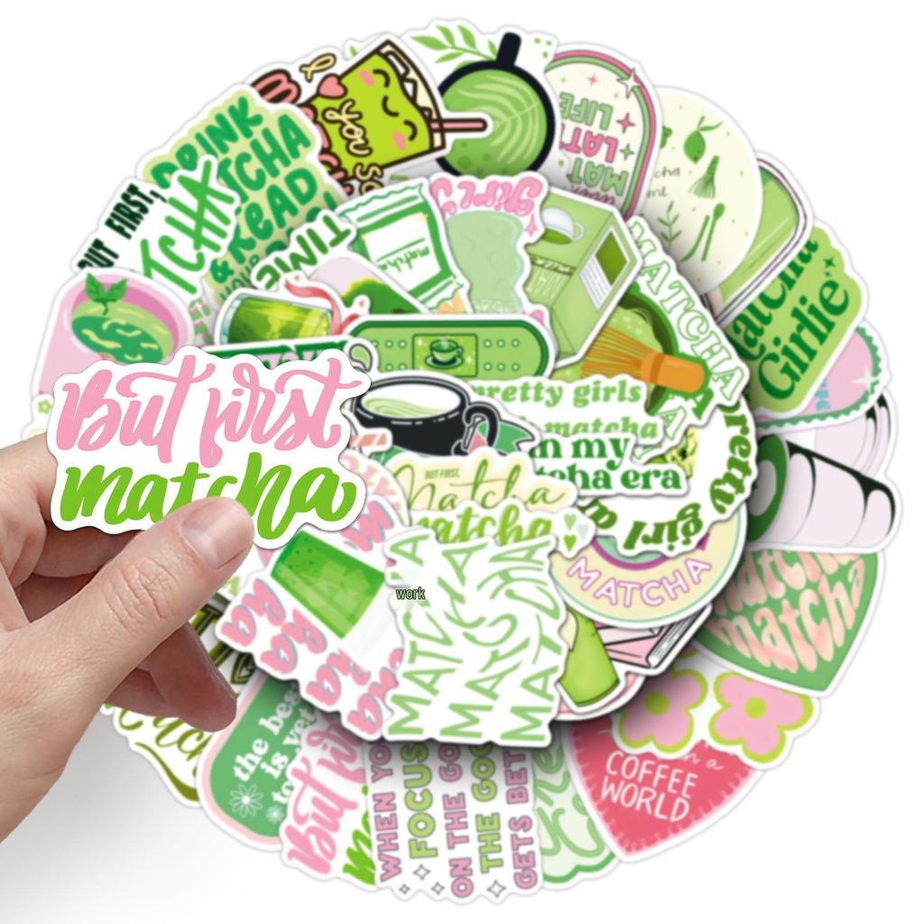50 Matcha Girl Ästhetische Sticker - Frisches Grün & Pink Graffiti für Notizbücher & Tassen