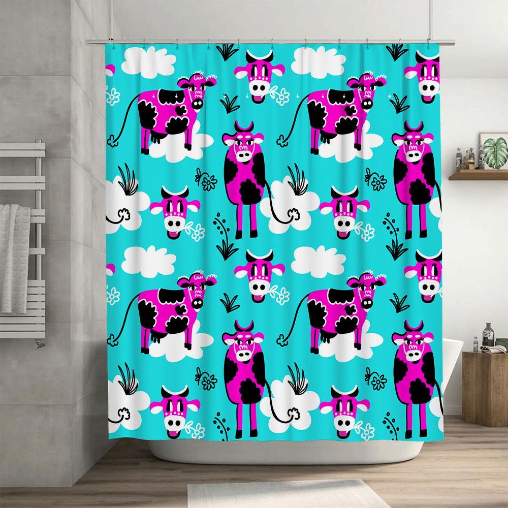 Animal Print Shower Curtain Blue Cow Pattern Home Decor Bathroom Decoration Waterproof Fabric Flower Clouds Cartoon Kids Bathroo