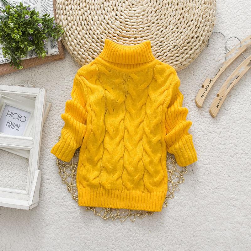 Maglione invernale da bambino, ragazza, in maglia spessa con collo alto e fondo a costine