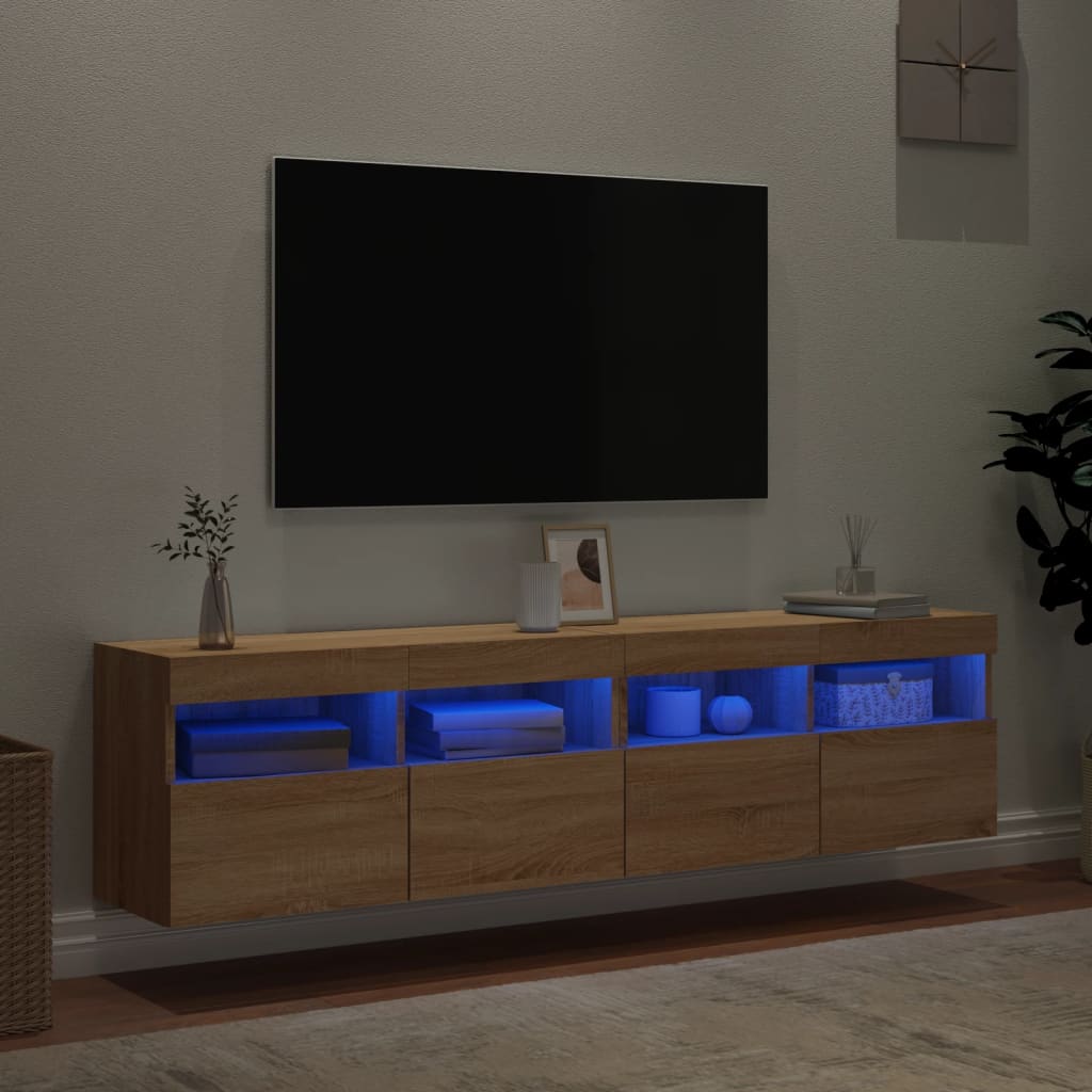 Wall Mounted TV Cabinets with LED Lights 2 pcs Sonoma Oak 80 x 30 x 40 cm