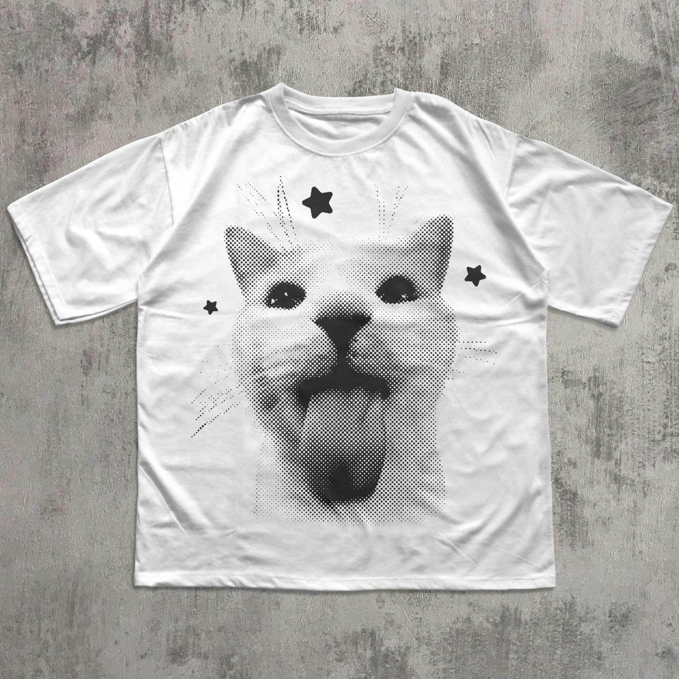 

2026 Summer Womens Funny Y2k Cat Print TShirt Unisex Cotton and Breathable Short Sleeve Oversized Loose Casual S
