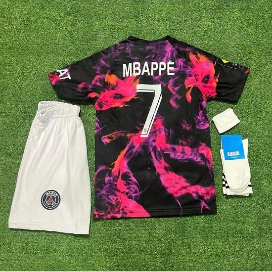 2023/24 nowy sezon Kylian Mbappé wieża eiffla specjalne dziecięce spodenki Jersey skarpetki zestaw 4 bransoletek