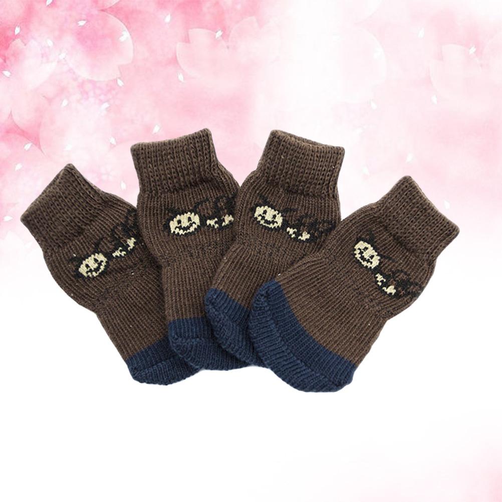4pcs Anti-Slip Doggie Pets Cartoon Pet Cotton Socks Dog Cat Socks Warm Winter Snow Ice Protection Pet Footwear S