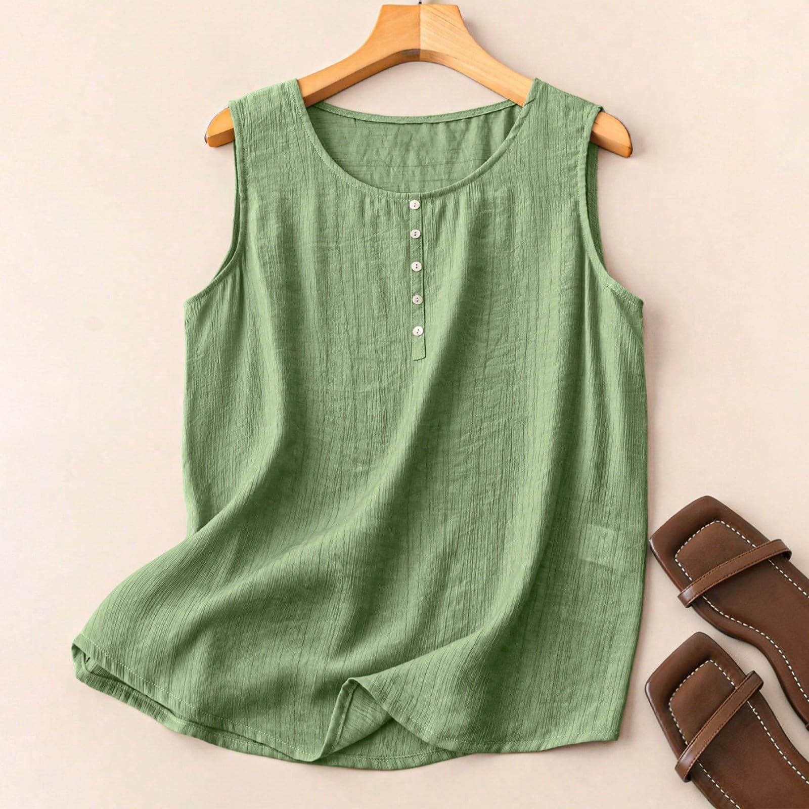 

Women Casual Sleeveless Shirts Loose Cotton Linen Tank Tops L армия зеленый