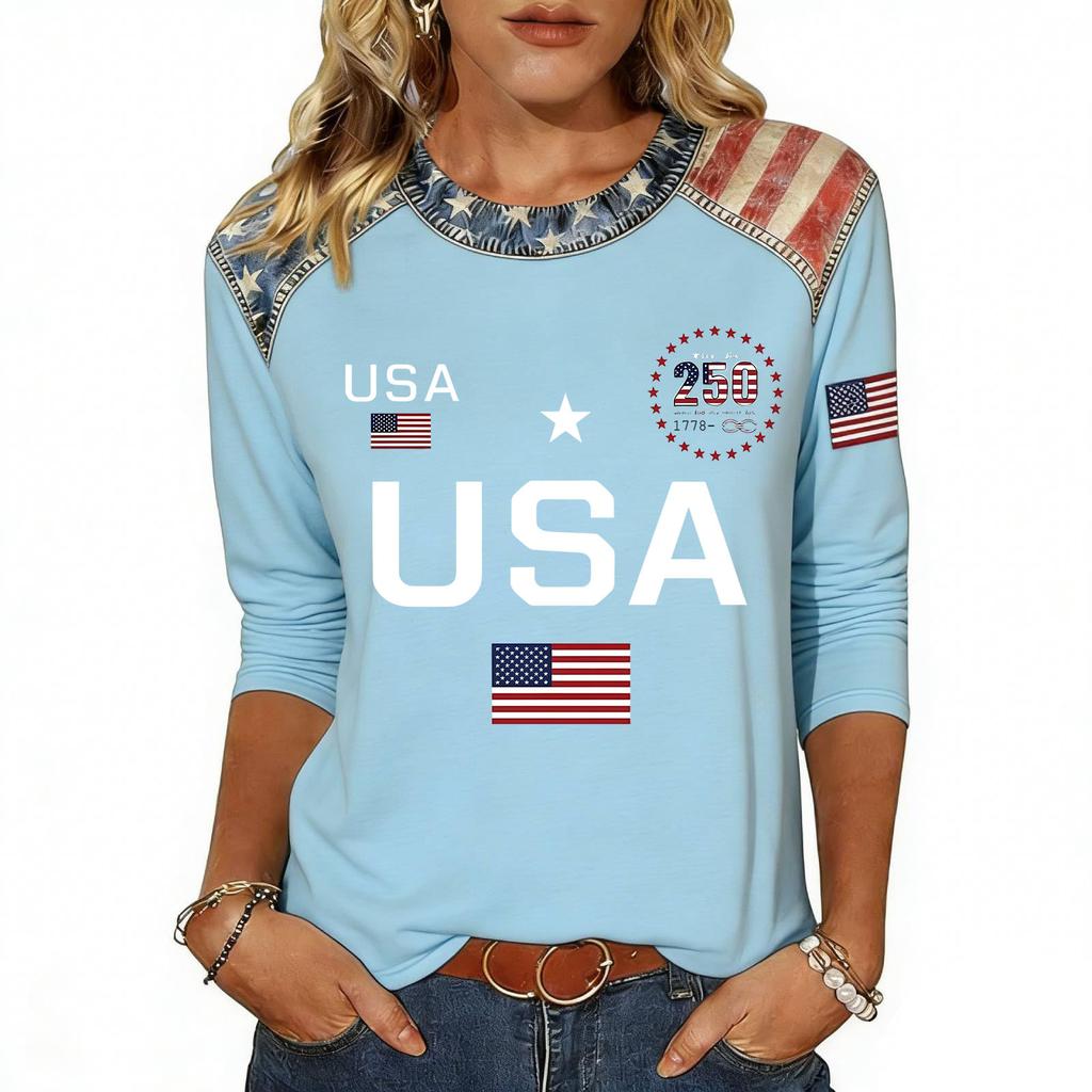 Women's Fashion Casual Independence Day Print Top