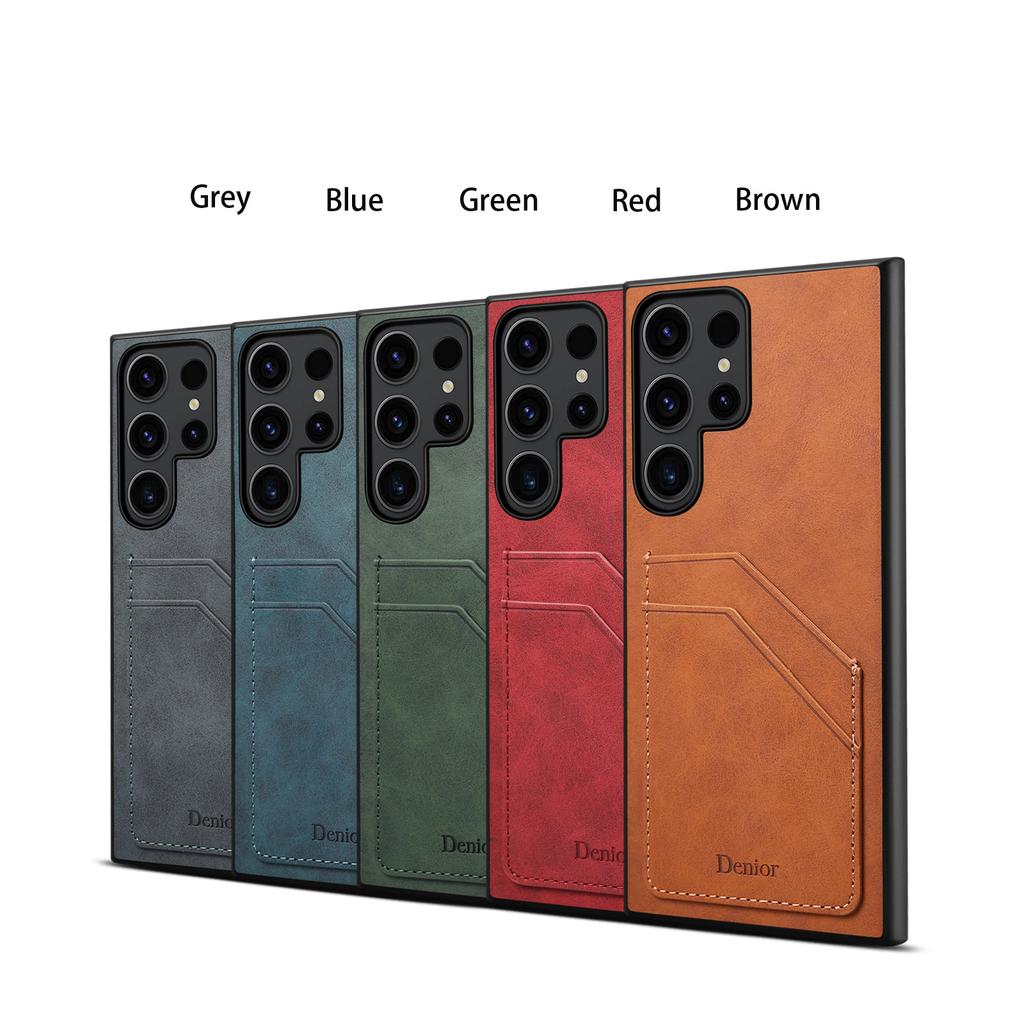 Denior Applicable Samsung S23Ultra Retro Leather Pattern Mobile Phone Case S23FE Card Anti-drop S24 Leather Case A05S