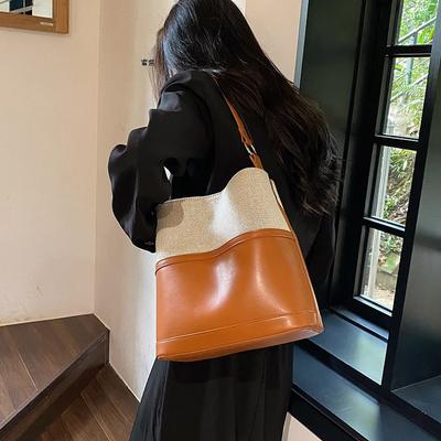 New Simple Bucket Bag Large Capacity Versatile Ins Fashion Handbag Women's Contrast Color Crossbody Shoulder Bags
