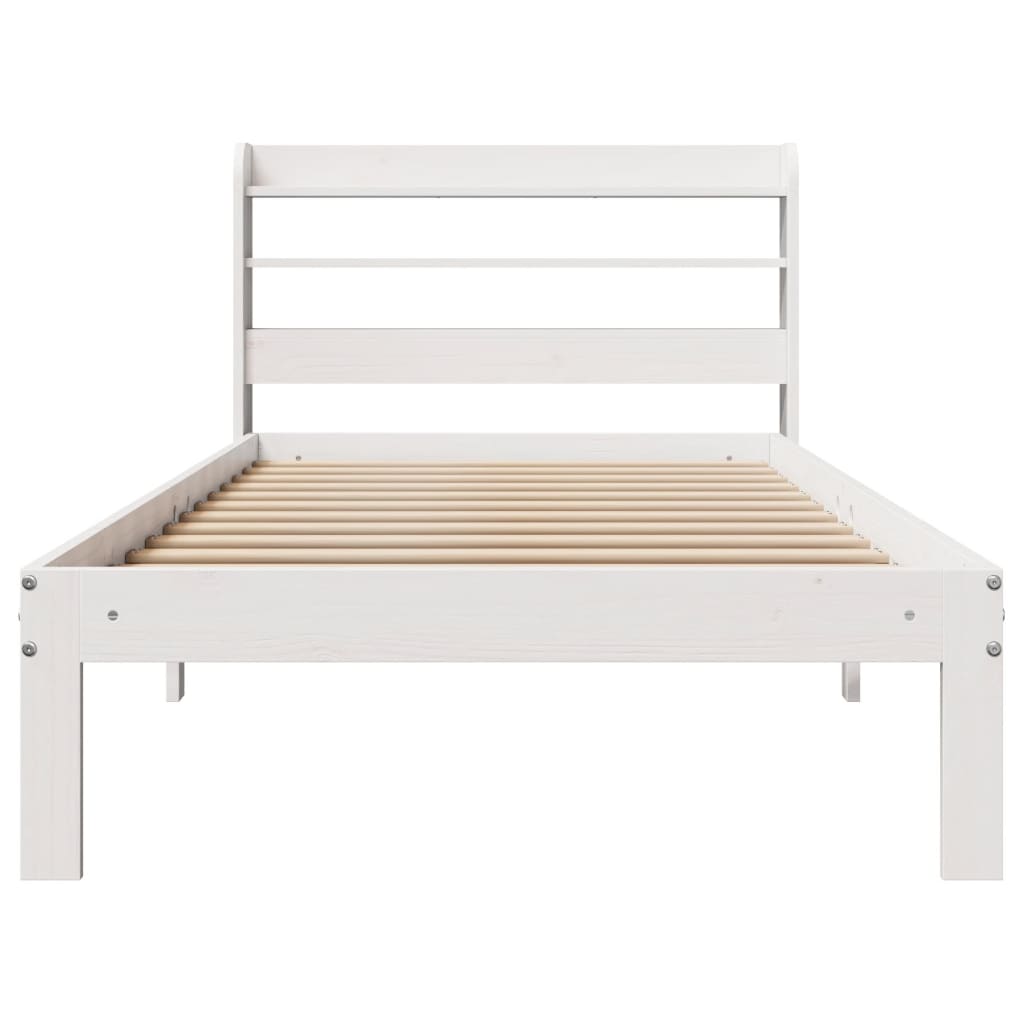 Vidaxl Bed Frame with Headboard, White, 75X190 Cm, Solid Pine Wood