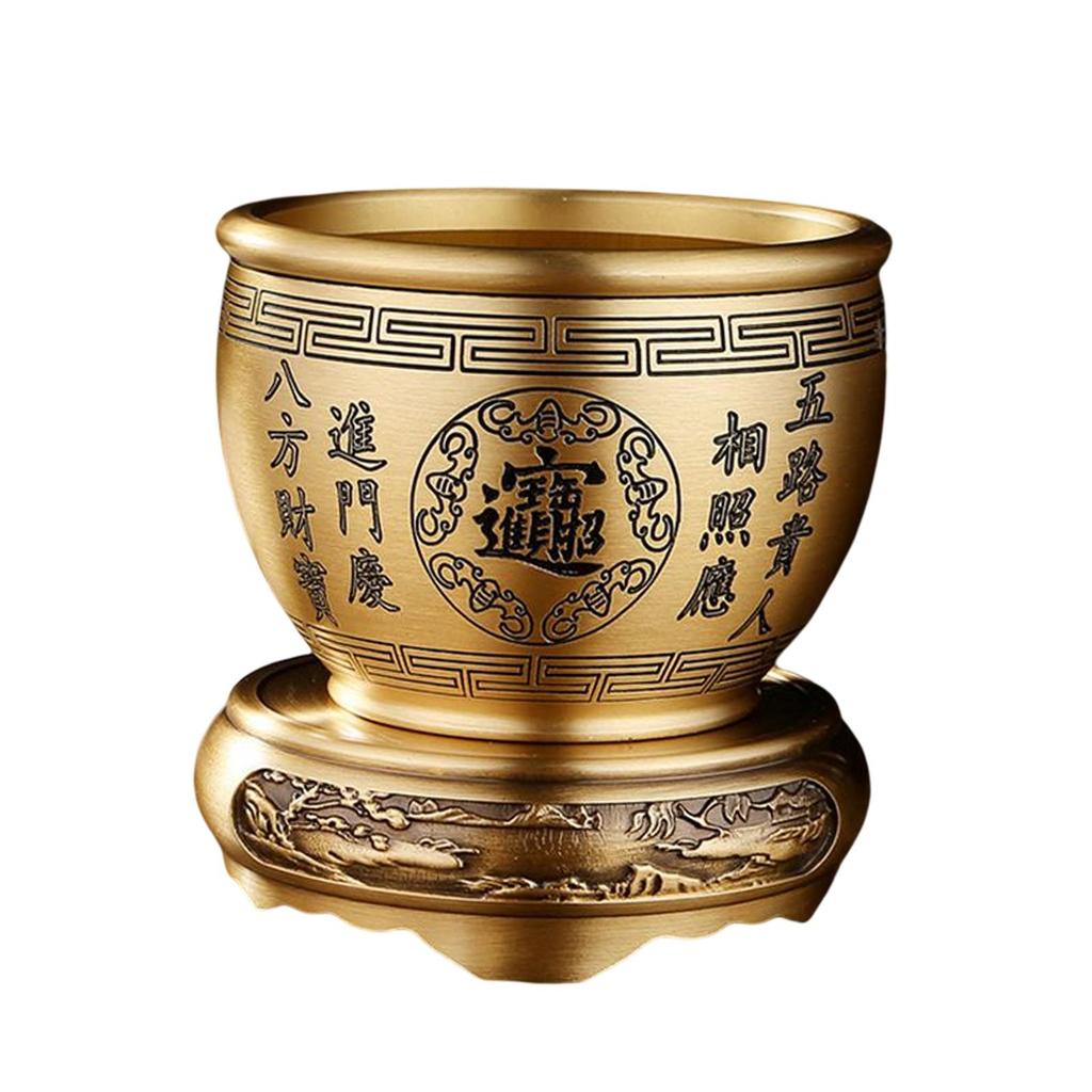Messing Feng Shui Schale Skulptur Tischmittelstück Geldtopf Bai Fu Schale Schatzbecken zur Dekoration Füllhorn Schreibtisch Esszimmer