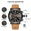 BY BENYAR Chronograph Analog 30M Water Leather Strap Quartz Gift for Brown or Black Men's Watch, Resistant, Simple, Stylish, Popular, Formal,