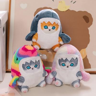 20/33cm Köpekbalığı Kedi Kombine Karikatür Hayvan Peluş Oyuncak Kahverengi Gri Yavru Kedi Cosplay Renkli Köpekbalığı Oturan Peluş Hediye