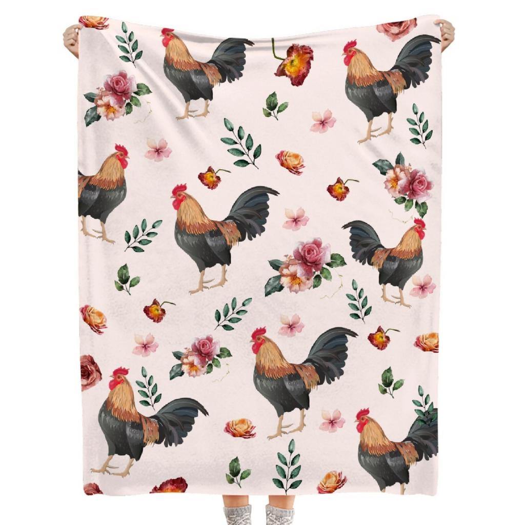 Chicken Flower Series Printed Blanket for Sofa Bed Travel Camping Living Room Office Conditioning Blanket for All Seasons Gifts