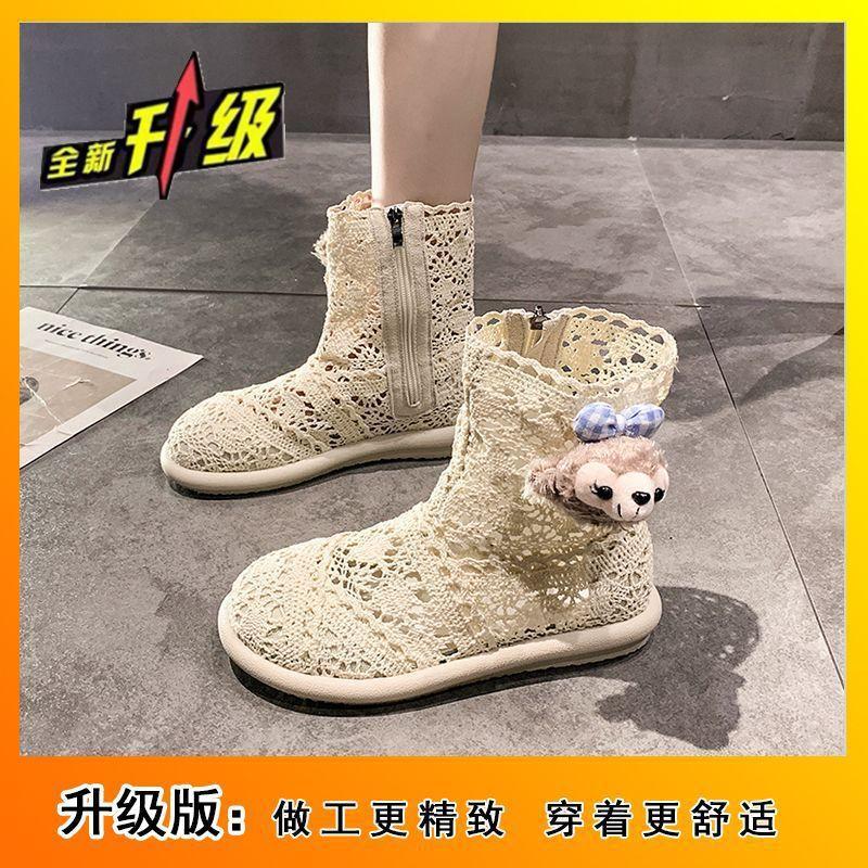 Breathable and wear-resistant lightweight lace long and short boots for women's 2025 summer and autumn new Korean version breathable hollow all-match