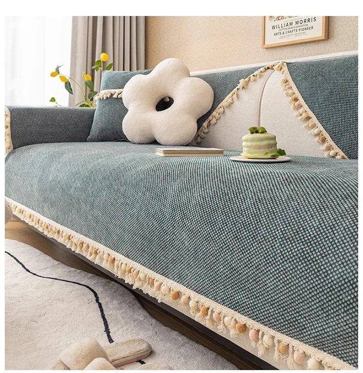 

Хлопково-льняная подушка для дивана, полотенце с защитой от кошачьих царапин, чехлы для гостиной, нескользящие шарики, подушка с кисточками, пыль, мягкий чехол 70x70cm 1pcs